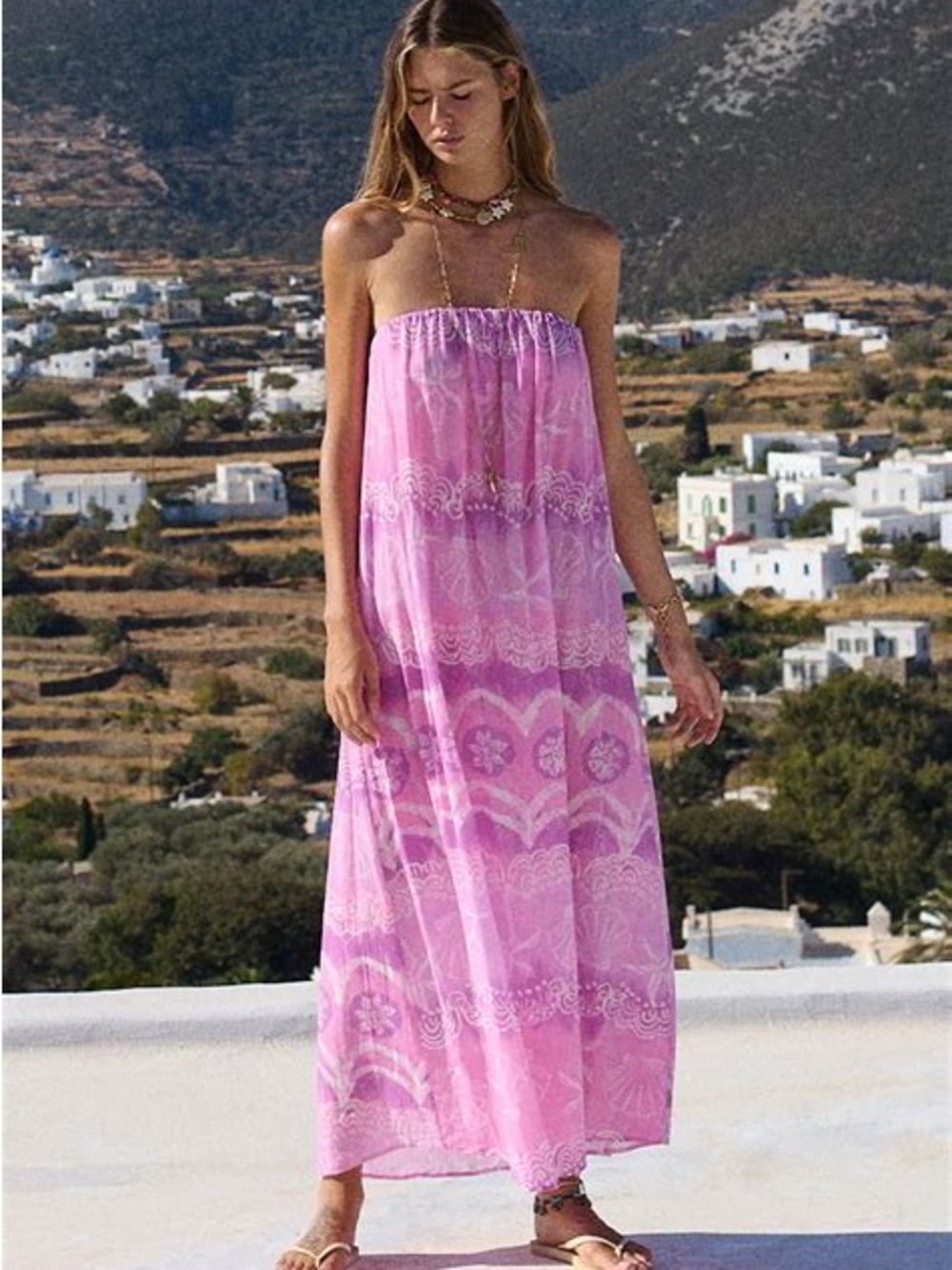 SPELL Mermaid Cove Strapless Pink Maxi Dress